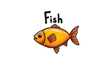 Child’s hand-painted fish with bold brush strokes and handwritten “Fish” text on a clean white background.
