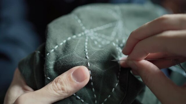 Mending clothes with Sashiko, a traditional Japanese embroidery and stitching technique