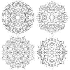 Mandala set, Beautiful flower coloring book pages, vector file