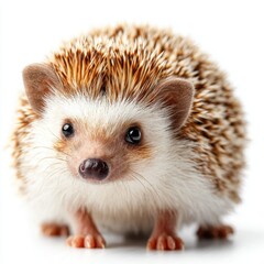 Adorable African Pygmy Hedgehog Portrait on White Background, Close Up View