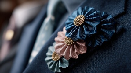 Decorative pastel rosette lapel pins in blue, pink, teal for awards