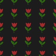 seamless pattern with red tulips. kawaii design. 