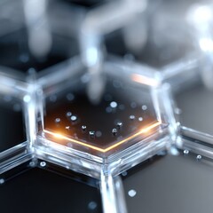 Abstract Honeycomb Structure with Glowing Orange Center, Futuristic Technology Concept