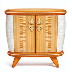 Elegant Wooden Cabinet with Gold Accents, Decorative Storage Furniture on White