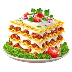 Delicious Layered Lasagna with Meat Sauce, Cheese, and Fresh Vegetables