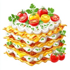 Delicious Layered Lasagna with Meat Sauce, Cheese, Tomatoes and Parsley Garnish