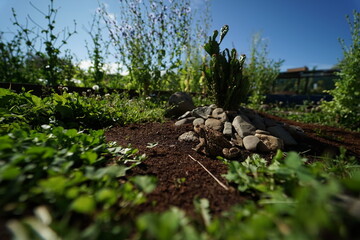 Closeup view of Common toad (Bufo bufo) on garden during summer holidays.