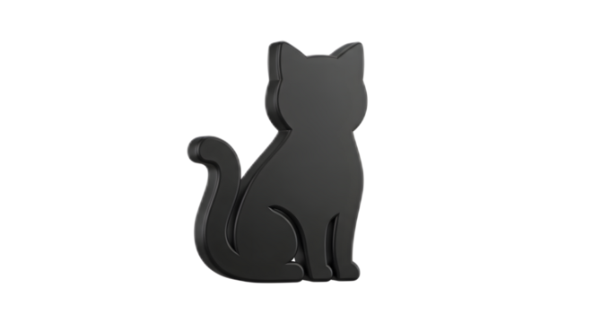 A black silhouette of a cat sitting upright, against a white background. - Powered by Adobe