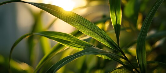 Green leaves in sunlight close-up with natural bokeh