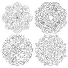 Kids mandala set, Floral coloring book pages, vector file