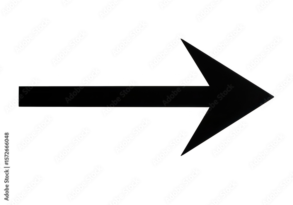 Poster a bold black arrow points directly to the right, indicating direction and forward movement on white 