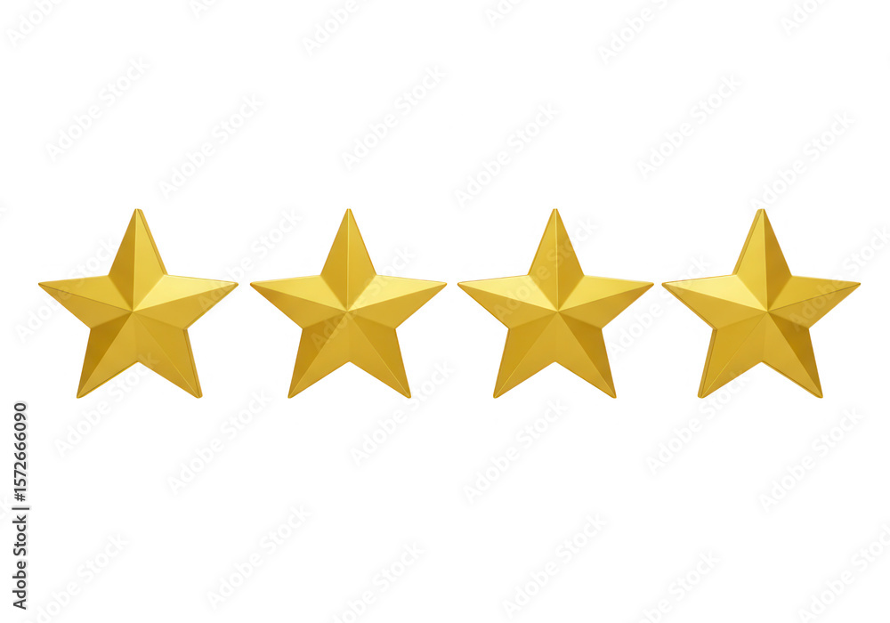Aufkleber four golden stars aligned in a row represent a positive rating or review on a transparent background