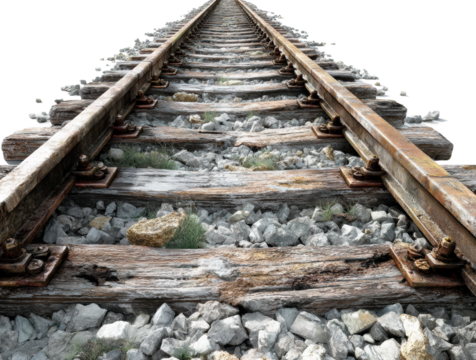 Exploring abandoned railway tracks rural area nature. Isolated on transparent background, png.