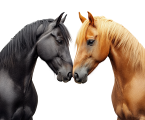 Horses greeting each other animal. Isolated on transparent background, png.