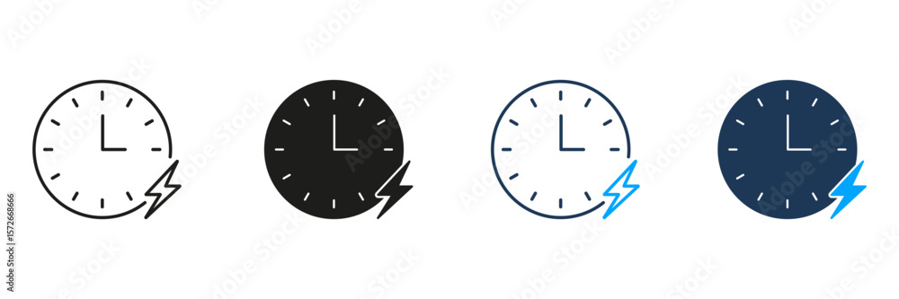 Aufkleber clock with lightning bolt line and solid icon set. time management, speed, and efficiency symbol col