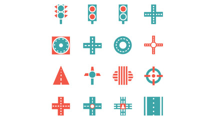 Transportation and Traffic Icon Set Highway, Car, Road, and Traffic Sign Symbols

