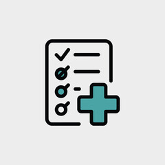 Fototapeta premium Minimalist Icon of Medical Checklist Document with Teal Green and Blue Gradient Plus Symbol White Background Simple Flat Design Healthcare App U I Element
