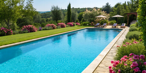 swimming pool in the summer