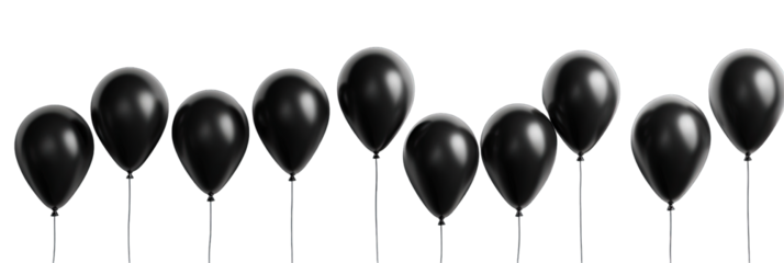 Row of glossy black balloons