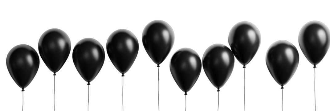 Row of glossy black balloons