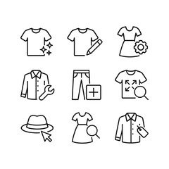 Outfit customization and styling icons. Outline symbols. Line design