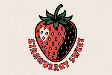Strawberry Illustration Vector | Fruit Icon Drawing on Green Background