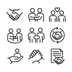 Business partnership vector icons. Outline symbols. Line design