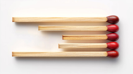 realistic close-up of neatly stacked wooden matches with red tips on isolated background