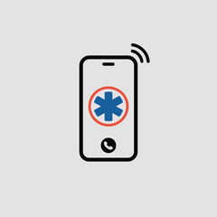 Minimalist Smartphone Icon Displaying Star of Life Medical Symbol Inside Red Circle Blue Star of Life Emergency Call App Interface Design