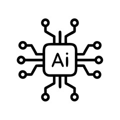 Artificial Intelligence Chip Line Icon Technology Outline