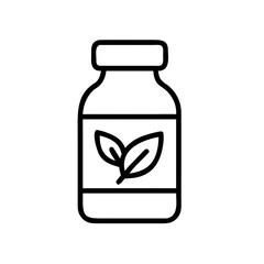 Minimal Line Icon of Supplement Bottle with Leaf for Organic Health and Nutrition