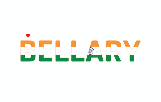 I Love BELLARY, Typographic Design of I Love BELLARY on a white background, Flag Typography of BELLARY with heart, Vector design of I Love BELLARY