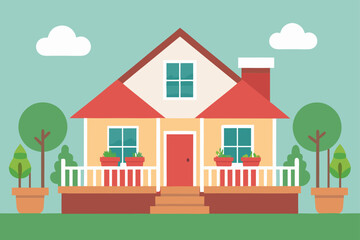 Two Story Country Home With Wooden Deck And Summer Sun