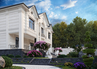 House exterior design. Mansion with classic contemporary style.