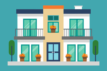 Fototapeta premium Modern Suburban Townhouse With Balconies And Summer Sky