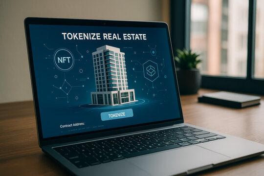Laptop displaying interface for tokenizing real estate using nfts - Powered by Adobe