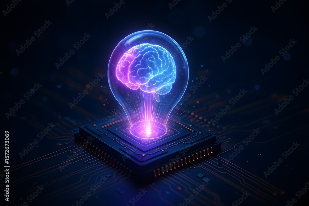 Aufkleber ai brain in a bulb symbolizes innovation in digital design using artificial intelligence.
