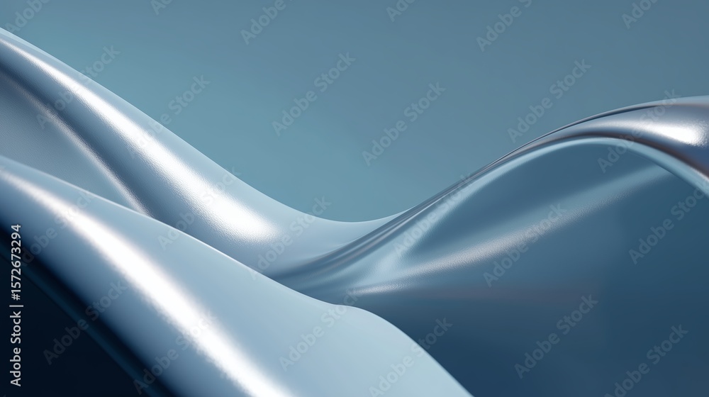 Poster smooth metallic waves create a serene and fluid visual experience in an abstract composition