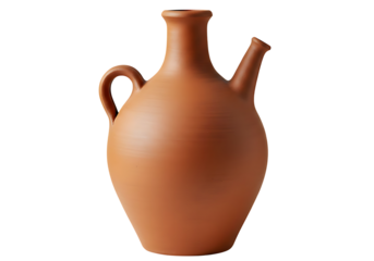 Rustic terracotta porron wine pitcher creates a sense of tradition and artisanal craft with a transparent backdrop.