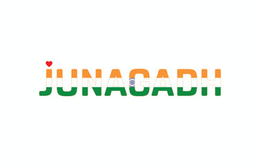 I Love JUNAGADH, Typographic Design of I Love JUNAGADH on a white background, Flag Typography of JUNAGADH with heart, Vector design of I Love JUNAGADH