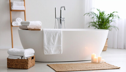 Clean bathroom with towel and candles