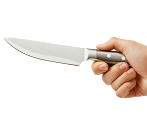 Preparing fresh ingredients with chef's knife kitchen. Isolated on transparent background, png.