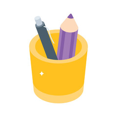 Easy to edit isometric style icon of stationery holder