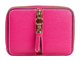 Stylish pink wallet modern accessories store product front view. Isolated on transparent background, png.