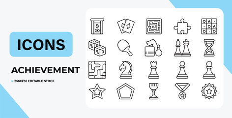 Diverse Game Icons: A captivating set of line art icons representing the vast world of games, each one a symbol of strategy, chance, and intellectual pursuit.  Evoking the playful spirit.