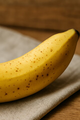 Close-up of ripe banana on a textured fabric surface