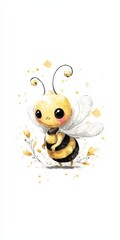 Elegant Bee. Cute Watercolor Cartoon Design for Children's Card or Artwork