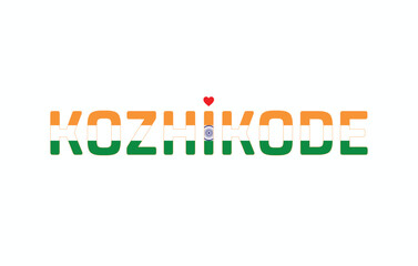 I Love KOZHIKODE, Typographic Design of I Love KOZHIKODE on a white background, Flag Typography of KOZHIKODE with heart, Vector design of I Love KOZHIKODE