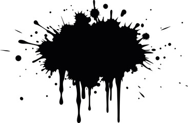 Vector art of a dynamic black ink splash with dripping trails, perfect for adding a grunge effect