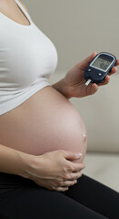 Close-up Pregnant Woman Monitoring Blood Sugar Levels with Glucometer